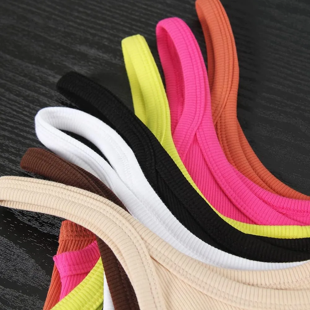 GEMBERA Women Spaghetti Strap Scoop Neck Ribbed Tank Tops Slim Fitted Cotton Camisole Basic Sleeveless Layering Shirts