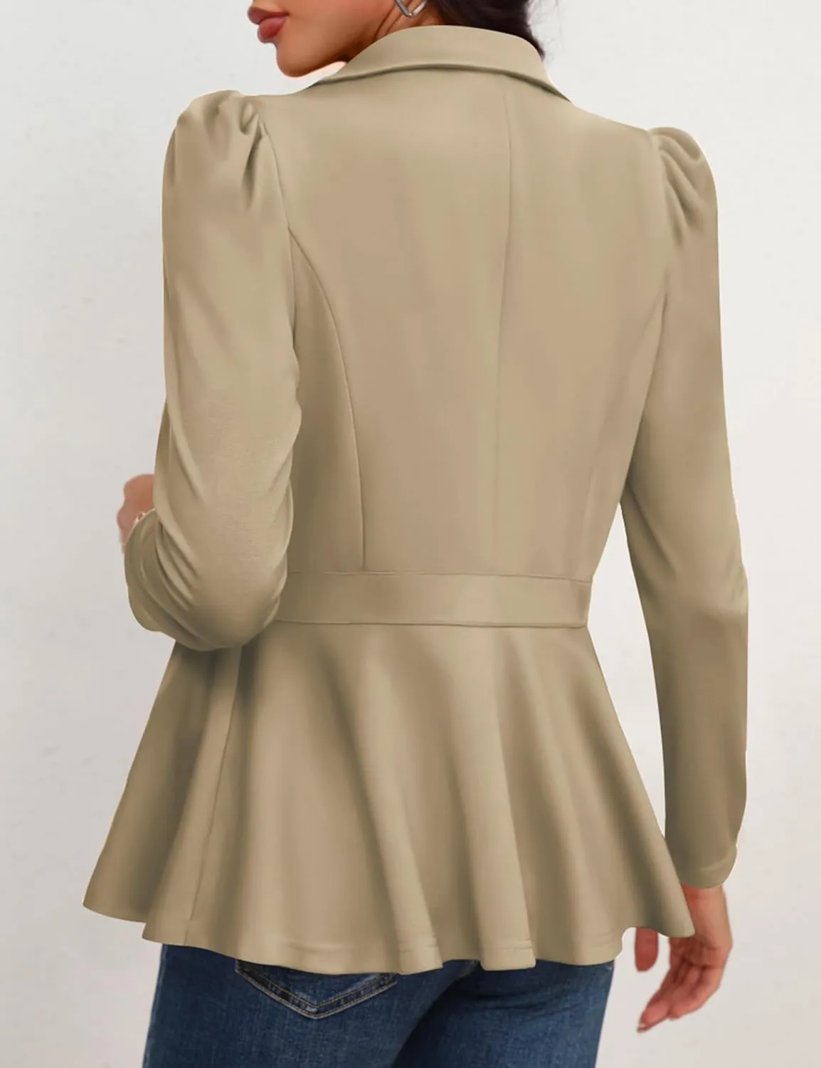 Genhoo Women's Business Casual Blazer Jackets Dressy Puff Sleeve Single Button Peplum Comfy Work Office Blazers
