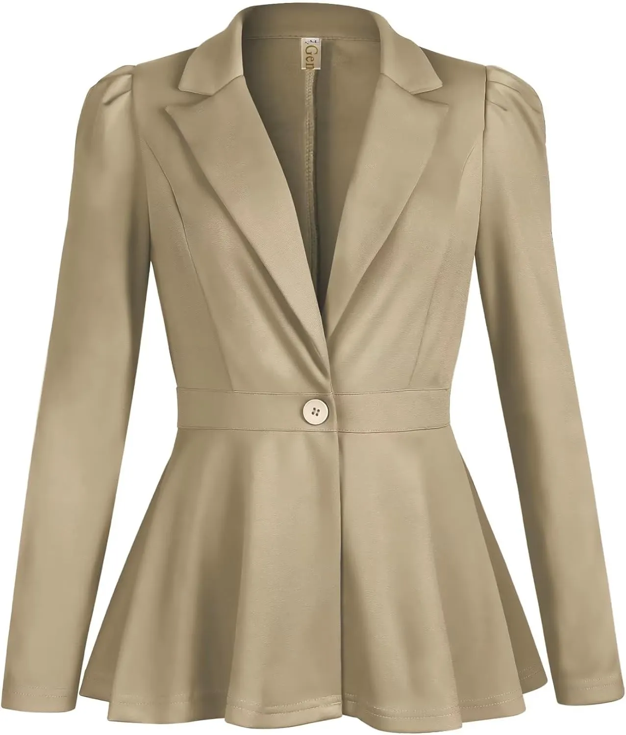 Genhoo Women's Business Casual Blazer Jackets Dressy Puff Sleeve Single Button Peplum Comfy Work Office Blazers
