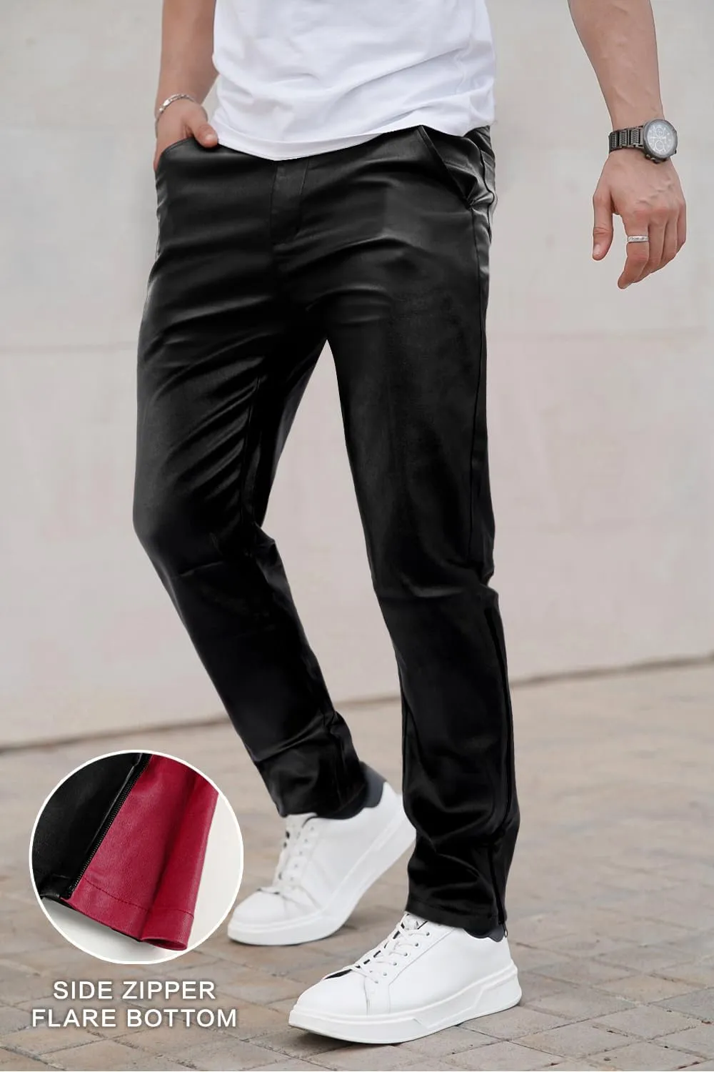 GINGTTO Mens Leather Pants Slim Fit Disco Pants for Men Stretch