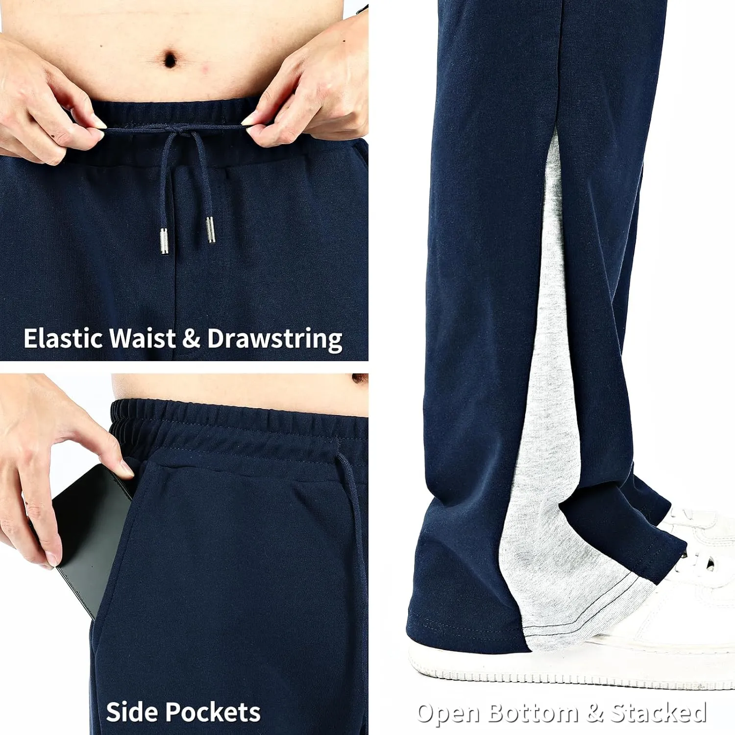 GINGTTO Mens Sweatpants Open Bottom Patchwork Stacked Paint Track Pants