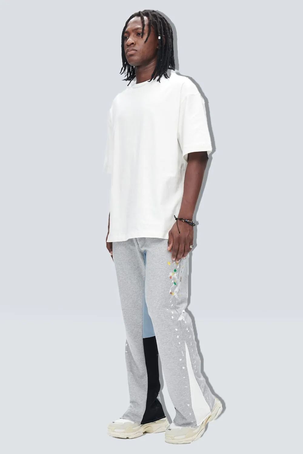 GINGTTO Mens Sweatpants Open Bottom Patchwork Stacked Paint Track Pants