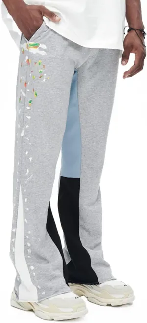 GINGTTO Mens Sweatpants Open Bottom Patchwork Stacked Paint Track Pants