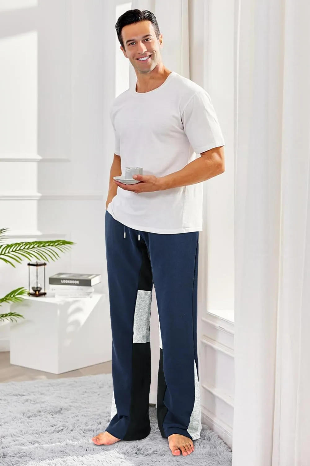 GINGTTO Mens Sweatpants Open Bottom Patchwork Stacked Paint Track Pants