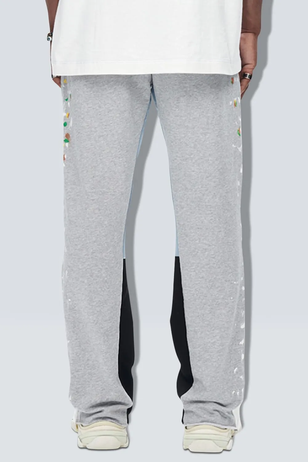 GINGTTO Mens Sweatpants Open Bottom Patchwork Stacked Paint Track Pants