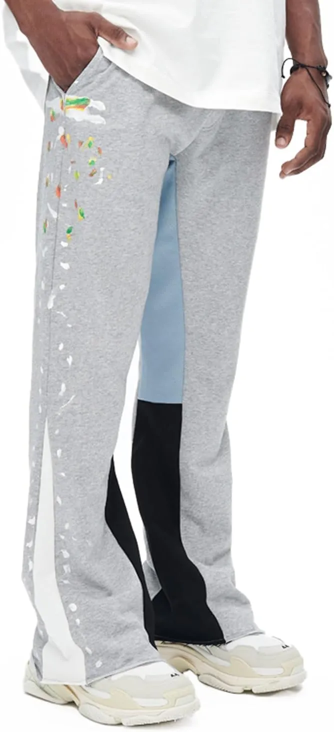 GINGTTO Mens Sweatpants Open Bottom Patchwork Stacked Paint Track Pants