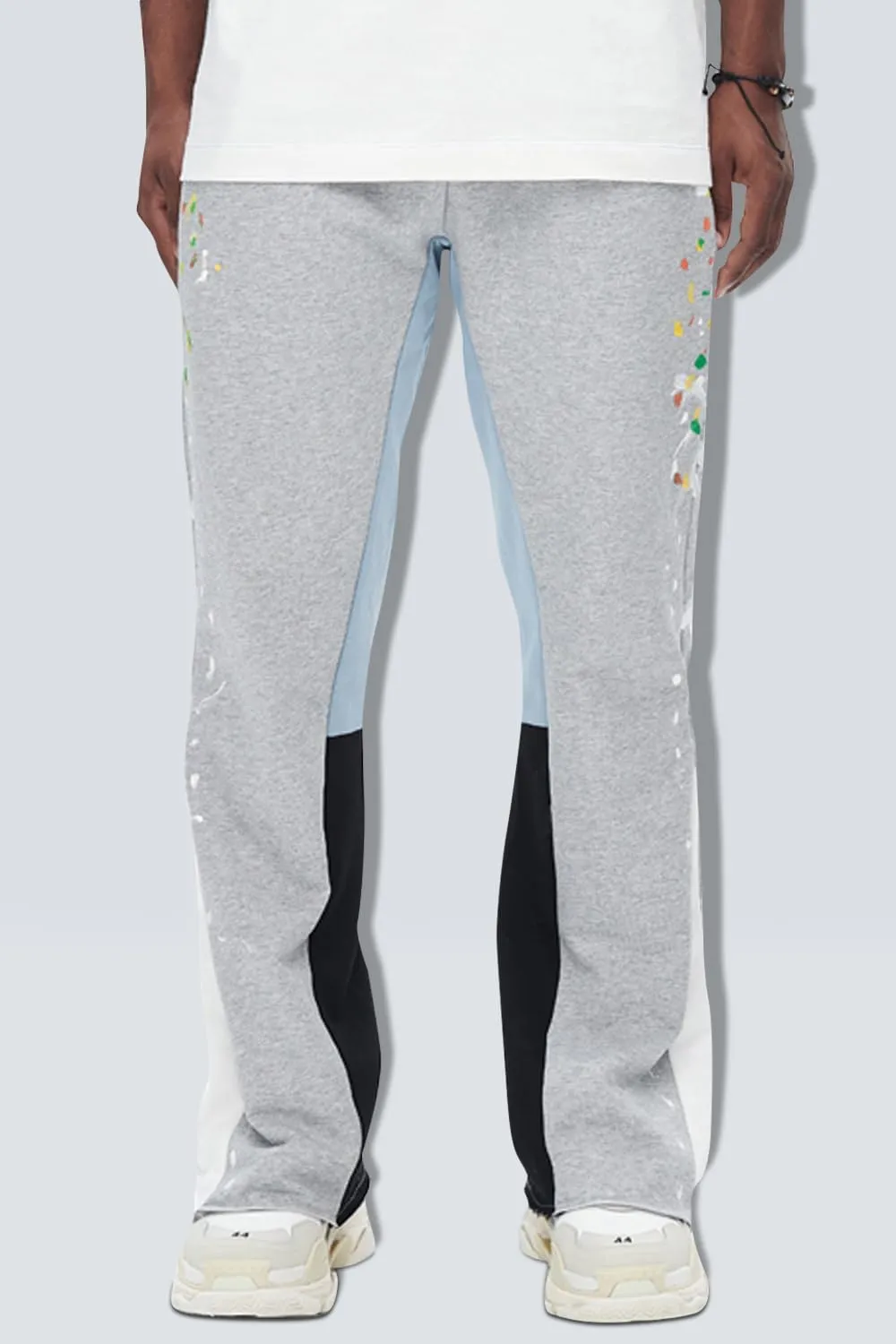 GINGTTO Mens Sweatpants Open Bottom Patchwork Stacked Paint Track Pants