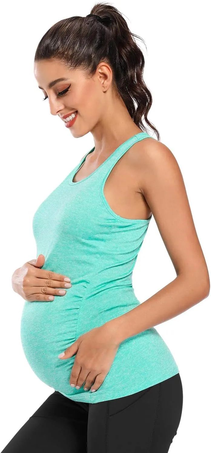 Glampunch 3PCS Maternity Yoga Tops Sleeveless Racerback Workout Athletic Maternity Tank Tops Pregnancy T-Shirt