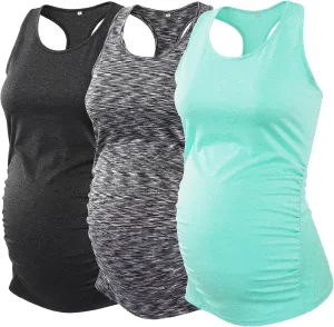 Glampunch 3PCS Maternity Yoga Tops Sleeveless Racerback Workout Athletic Maternity Tank Tops Pregnancy T-Shirt