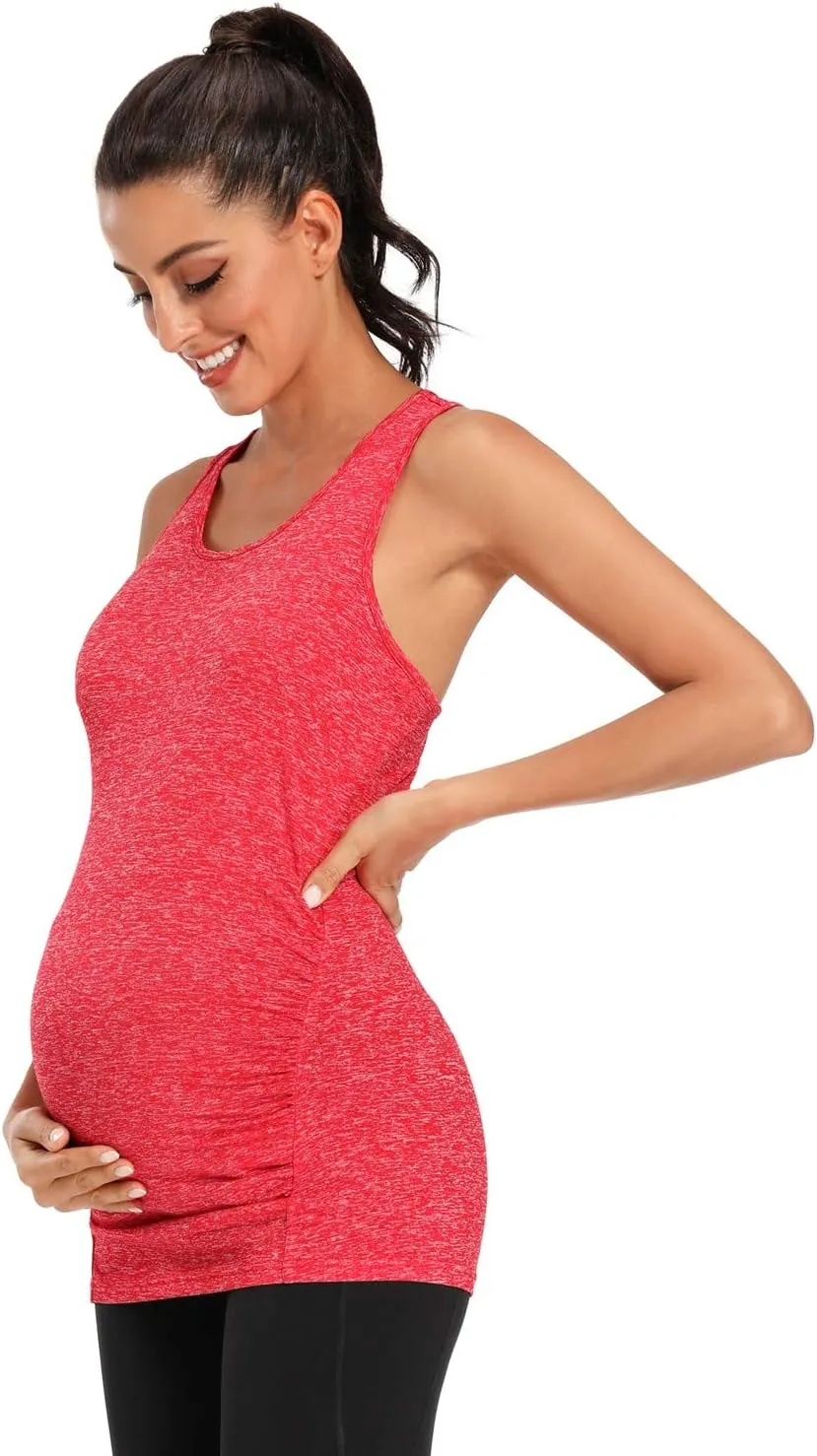 Glampunch 3PCS Maternity Yoga Tops Sleeveless Racerback Workout Athletic Maternity Tank Tops Pregnancy T-Shirt