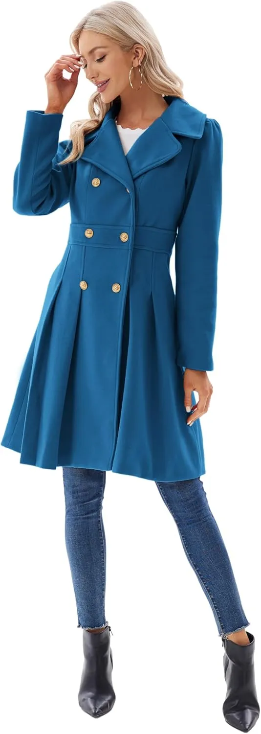 GRACE KARIN 2024 Women's Fashion Trench Coat Notch Lapel Double Breasted Thick A Line Pea Coats Jacket with Pockets(S-2XL)