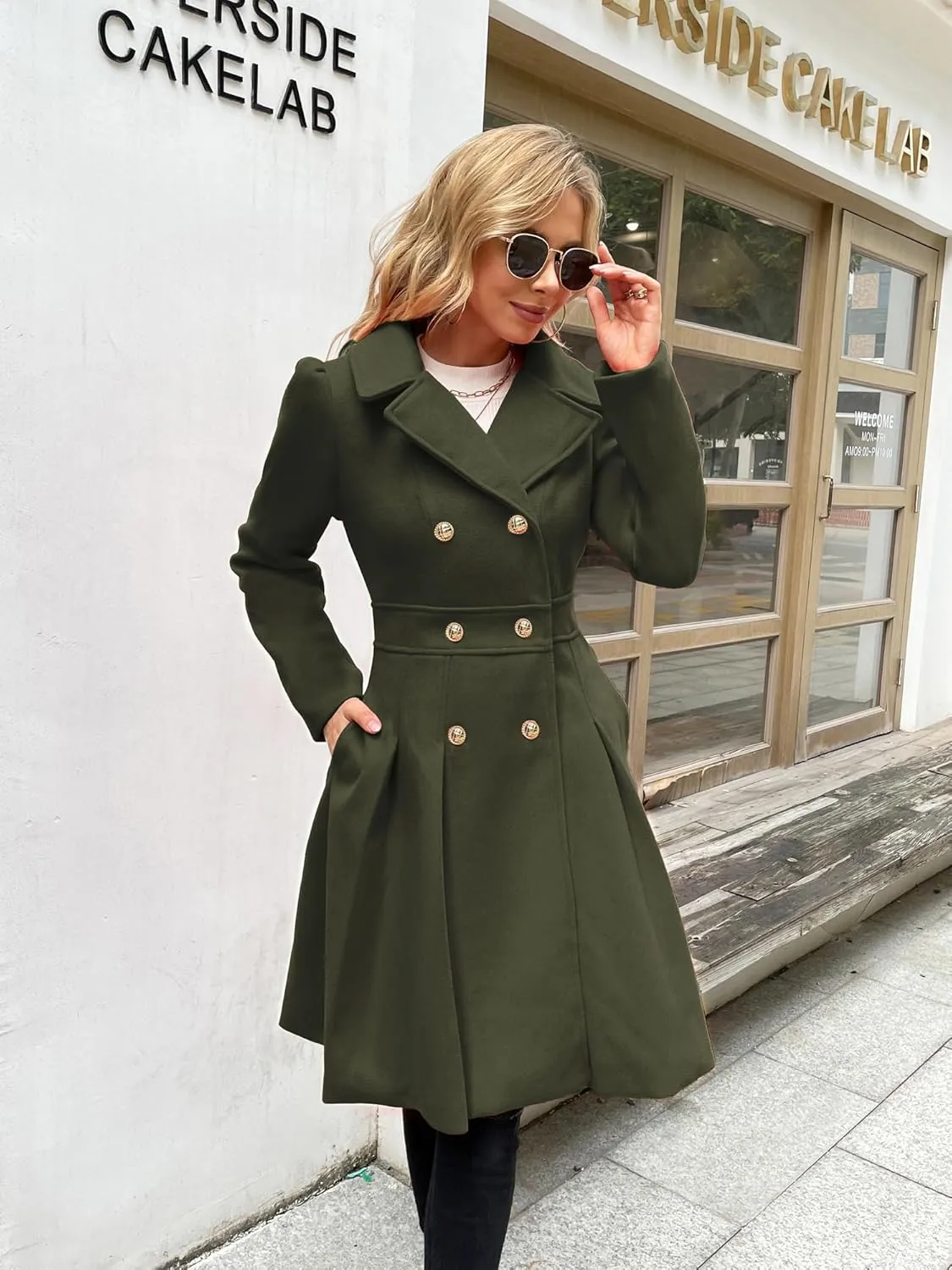 GRACE KARIN 2024 Women's Fashion Trench Coat Notch Lapel Double Breasted Thick A Line Pea Coats Jacket with Pockets(S-2XL)