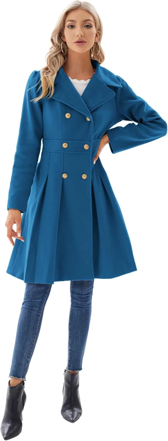 GRACE KARIN 2024 Women's Fashion Trench Coat Notch Lapel Double Breasted Thick A Line Pea Coats Jacket with Pockets(S-2XL)