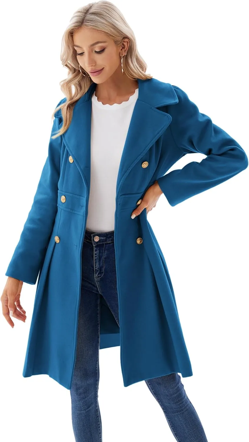 GRACE KARIN 2024 Women's Fashion Trench Coat Notch Lapel Double Breasted Thick A Line Pea Coats Jacket with Pockets(S-2XL)
