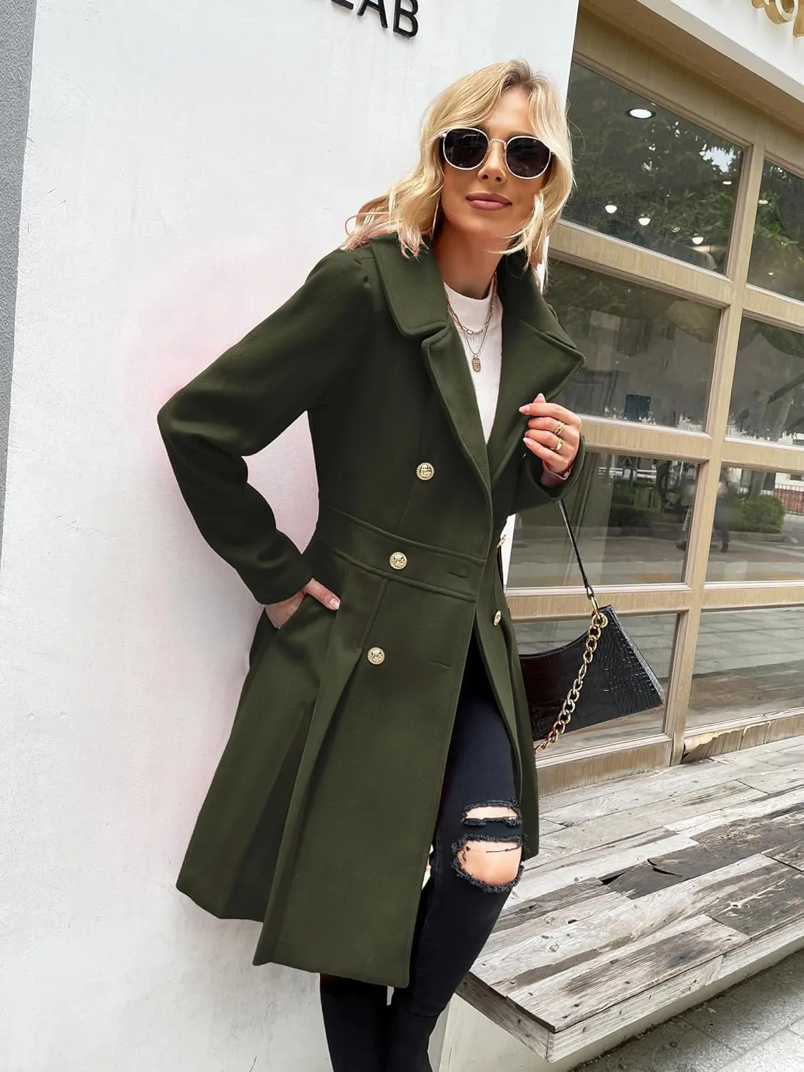 GRACE KARIN 2024 Women's Fashion Trench Coat Notch Lapel Double Breasted Thick A Line Pea Coats Jacket with Pockets(S-2XL)