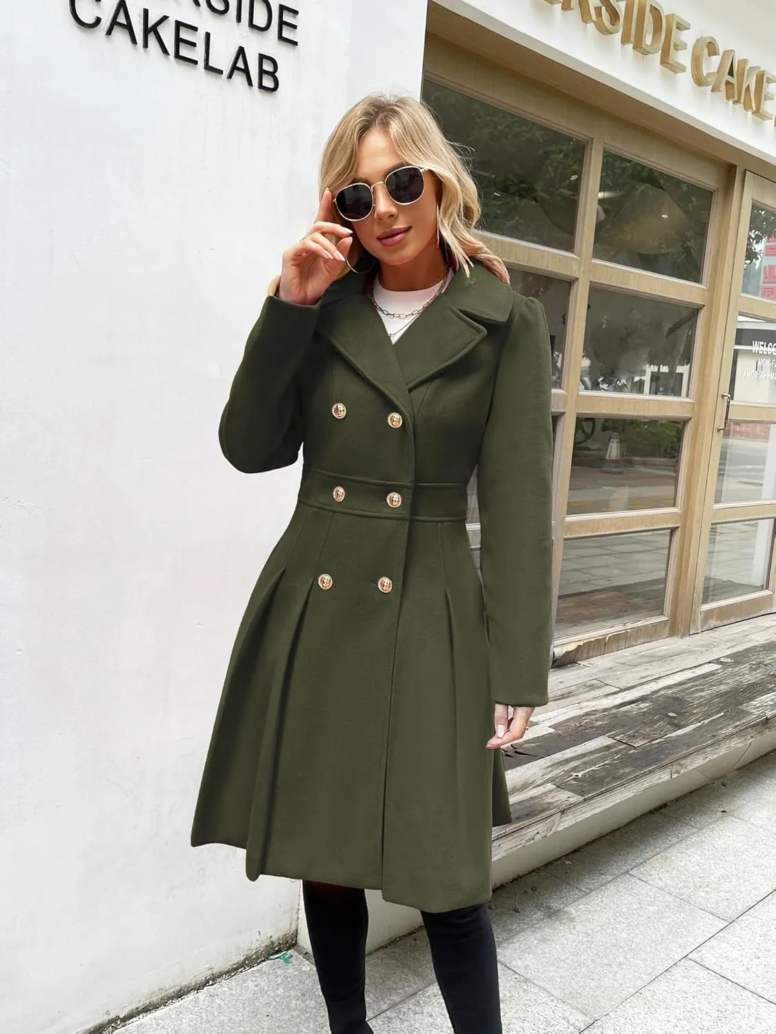 GRACE KARIN 2024 Women's Fashion Trench Coat Notch Lapel Double Breasted Thick A Line Pea Coats Jacket with Pockets(S-2XL)
