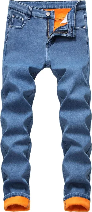 GUNLIRE Men's Thermal Fleece Lined Jeans Winter Slim Fit Thicken Stretch Warm Denim Pants