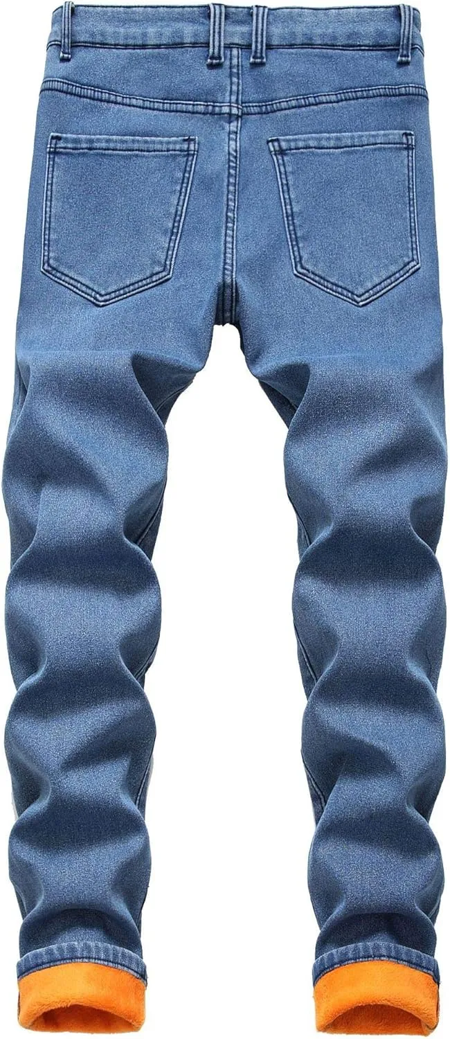 GUNLIRE Men's Thermal Fleece Lined Jeans Winter Slim Fit Thicken Stretch Warm Denim Pants