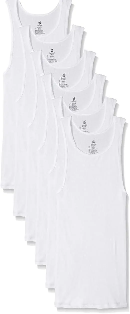 Hanes Men's 6-Pack White Tagless A-Shirts Tanks Tank Tops Undershirts - XL