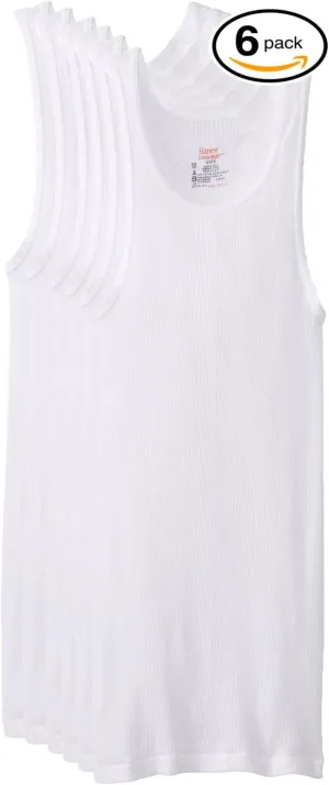Hanes Mens 6Pack White A-Shirts Tagless Undershirts Tanks Tank Tops 2XL