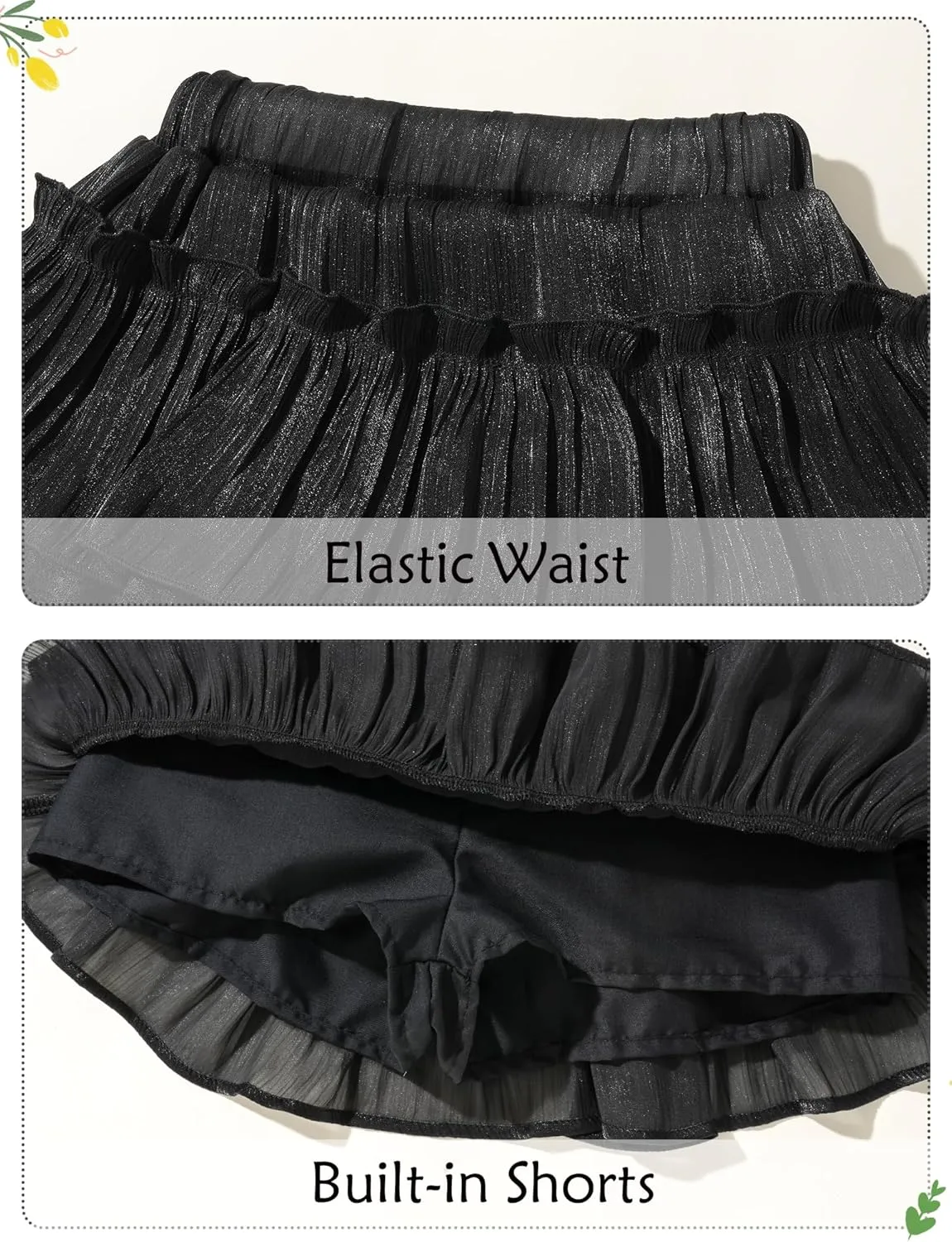 Happy Cherry Girls Summer Mini Skirts Elastic Waisted Tiered Ruffle Skirt with Shorts