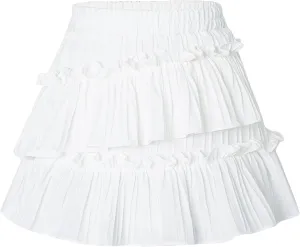 Happy Cherry Girls Summer Mini Skirts Elastic Waisted Tiered Ruffle Skirt with Shorts