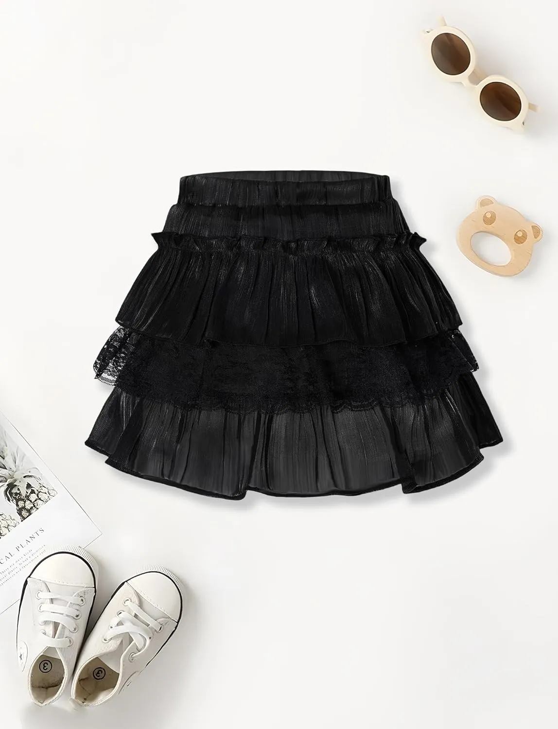 Happy Cherry Girls Summer Mini Skirts Elastic Waisted Tiered Ruffle Skirt with Shorts