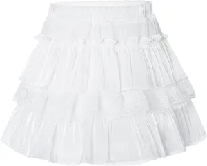 Happy Cherry Girls Summer Mini Skirts Elastic Waisted Tiered Ruffle Skirt with Shorts