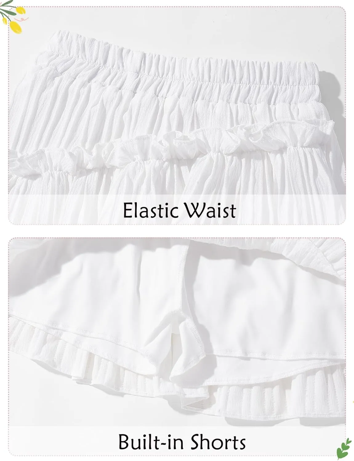 Happy Cherry Girls Summer Mini Skirts Elastic Waisted Tiered Ruffle Skirt with Shorts