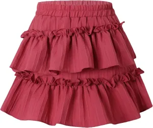 Happy Cherry Girls Summer Mini Skirts Elastic Waisted Tiered Ruffle Skirt with Shorts