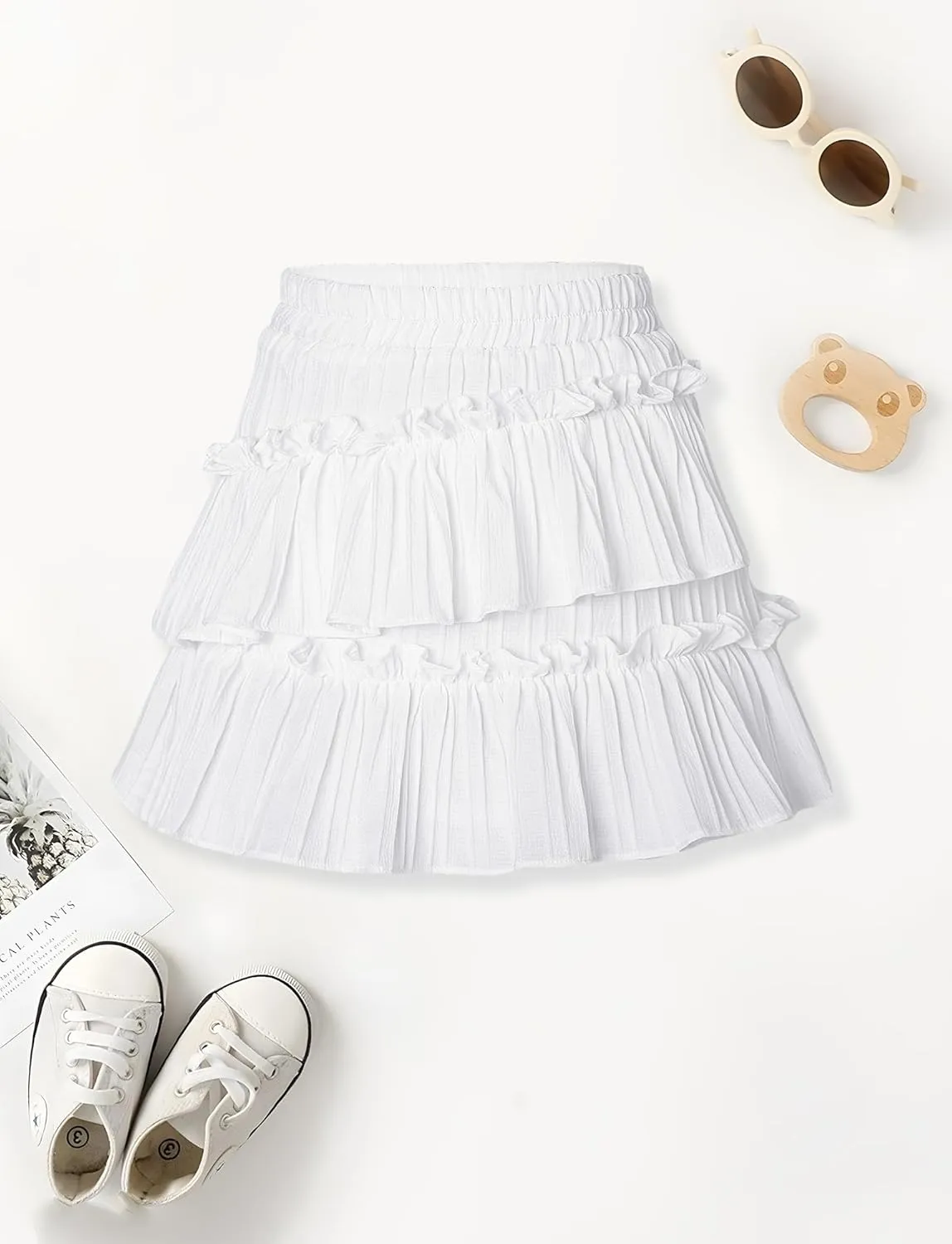 Happy Cherry Girls Summer Mini Skirts Elastic Waisted Tiered Ruffle Skirt with Shorts