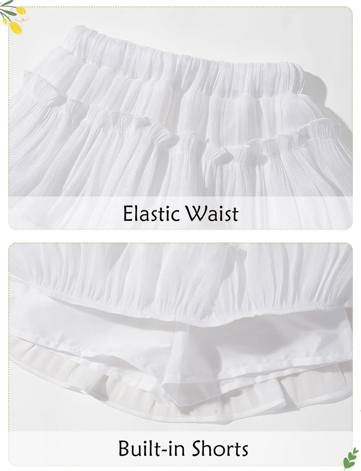 Happy Cherry Girls Summer Mini Skirts Elastic Waisted Tiered Ruffle Skirt with Shorts