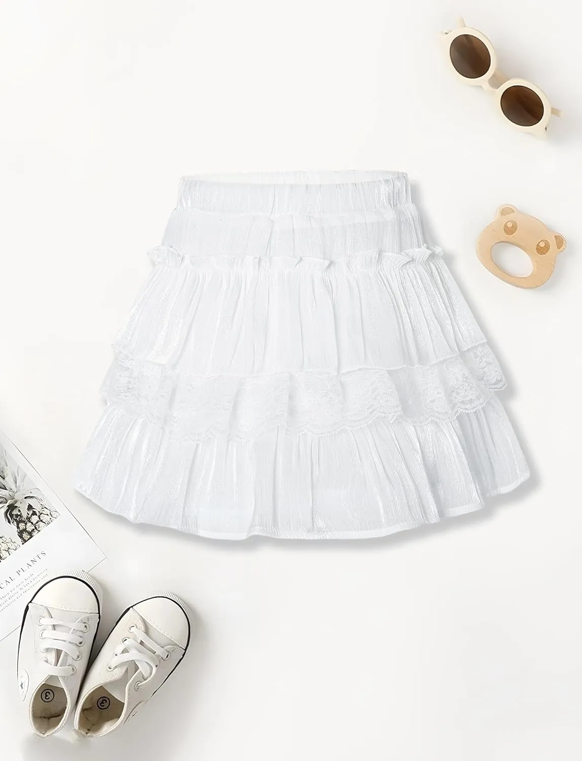 Happy Cherry Girls Summer Mini Skirts Elastic Waisted Tiered Ruffle Skirt with Shorts