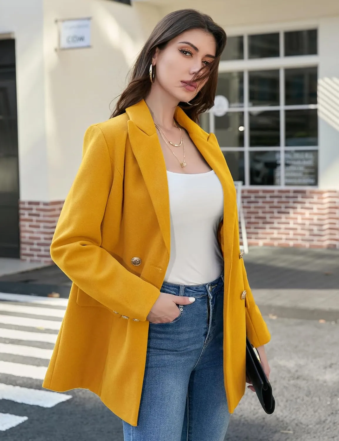 IDEALSANXUN Womens Wool Coat Double Breasted Trench Coat Fall Winter Clothes
