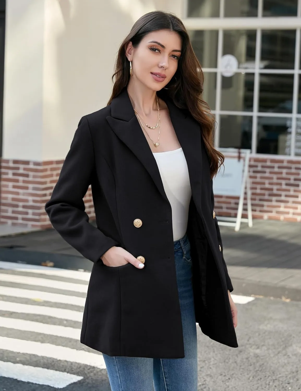 IDEALSANXUN Womens Wool Coat Double Breasted Trench Coat Fall Winter Clothes