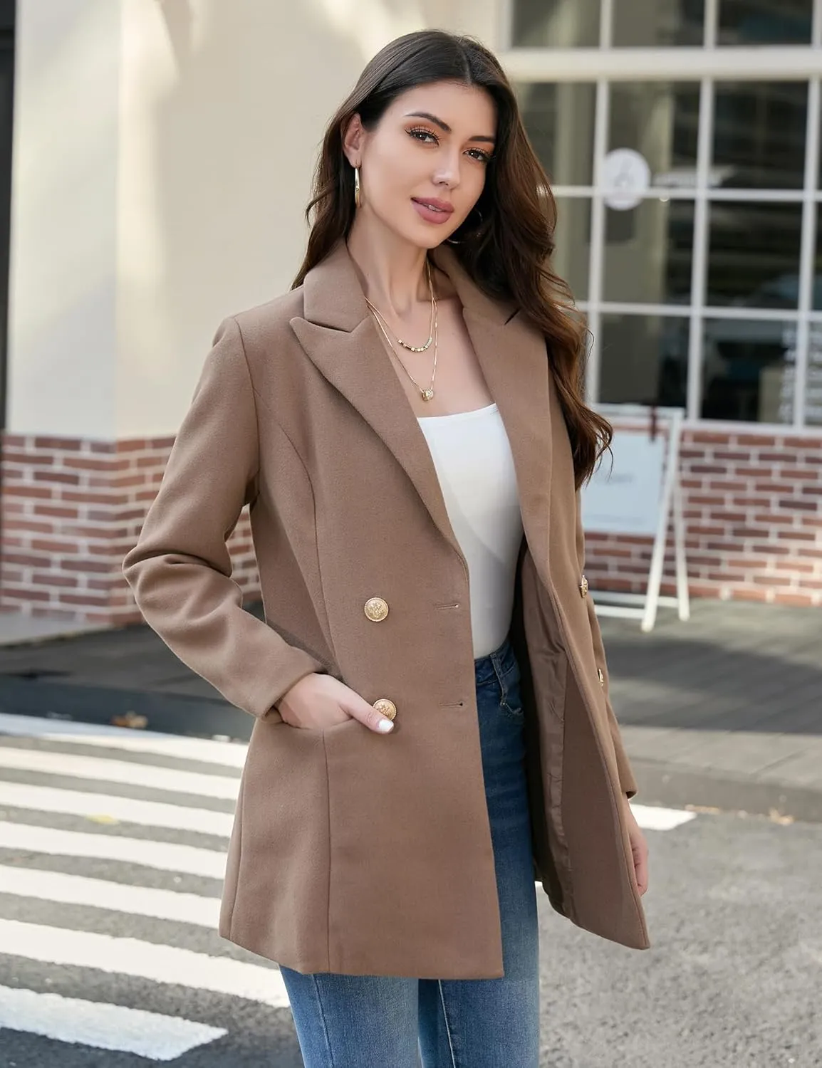 IDEALSANXUN Womens Wool Coat Double Breasted Trench Coat Fall Winter Clothes