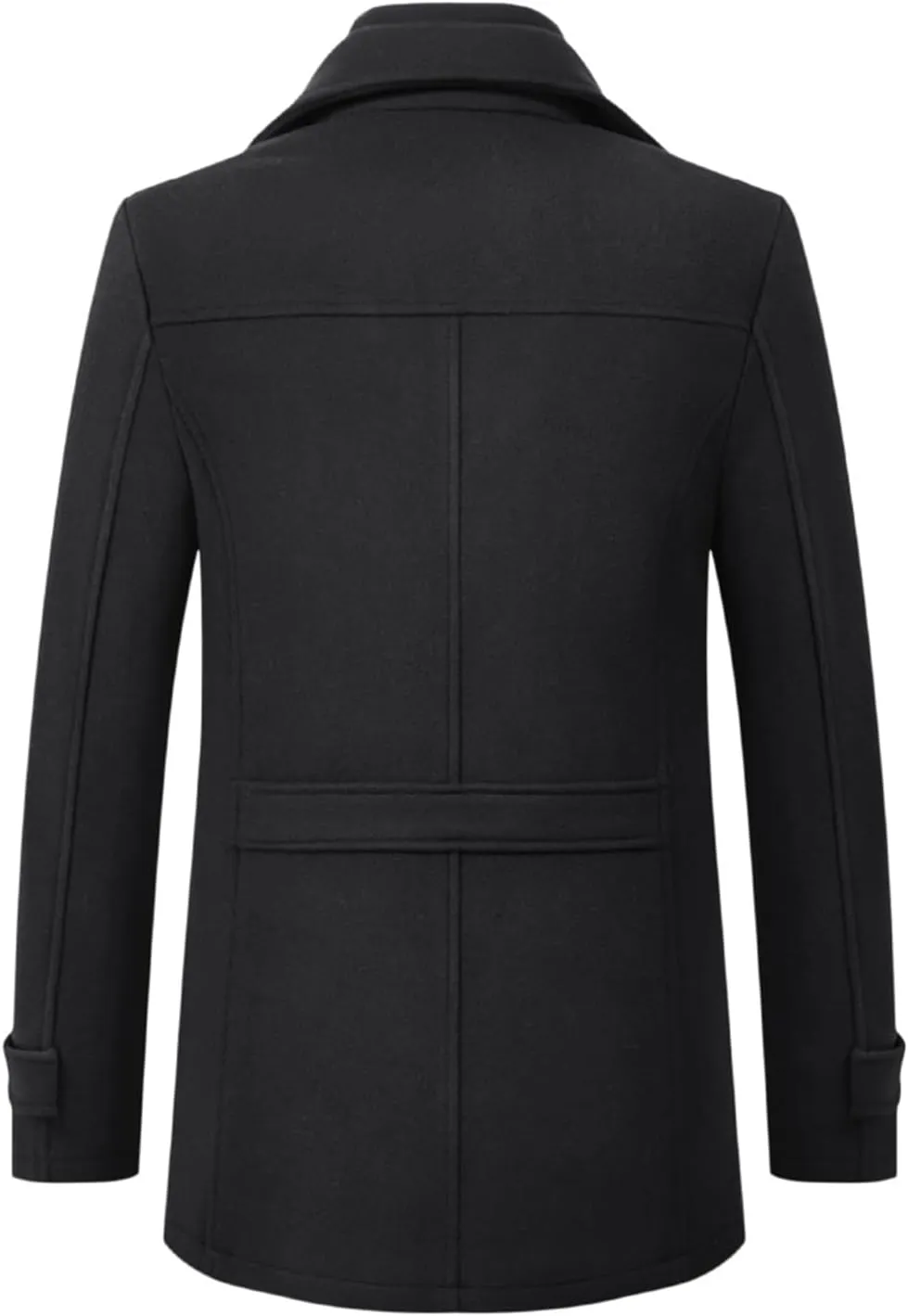 INVACHI Men's Wool Blend Coat Warm Winter Trench Coat with Detachable Soft Scarf Single Breasted Pea Coat