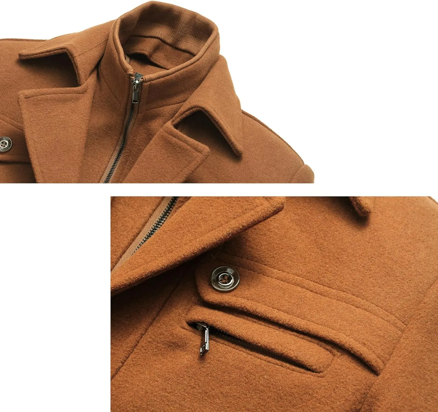 INVACHI Men's Wool Blend Coat Warm Winter Trench Coat with Detachable Soft Scarf Single Breasted Pea Coat