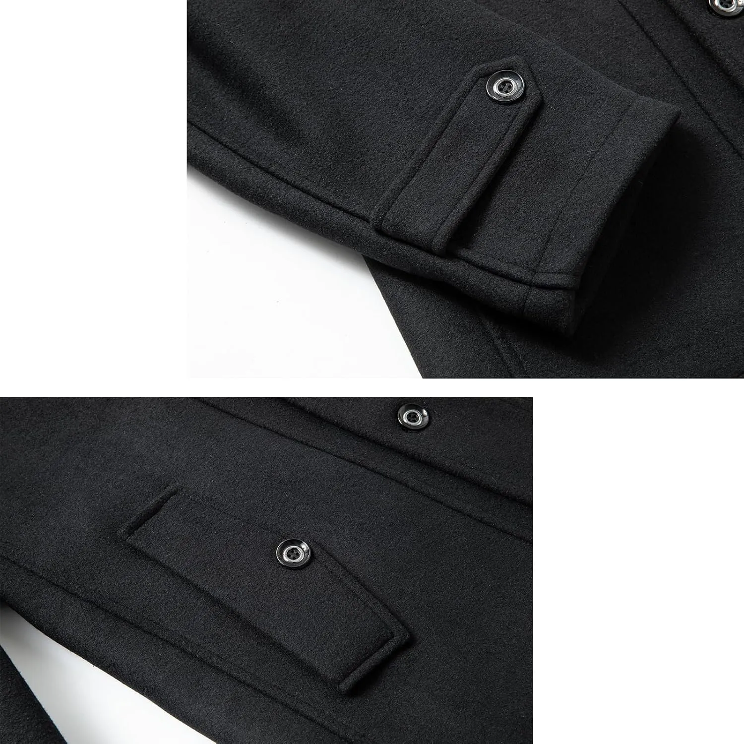INVACHI Men's Wool Blend Coat Warm Winter Trench Coat with Detachable Soft Scarf Single Breasted Pea Coat