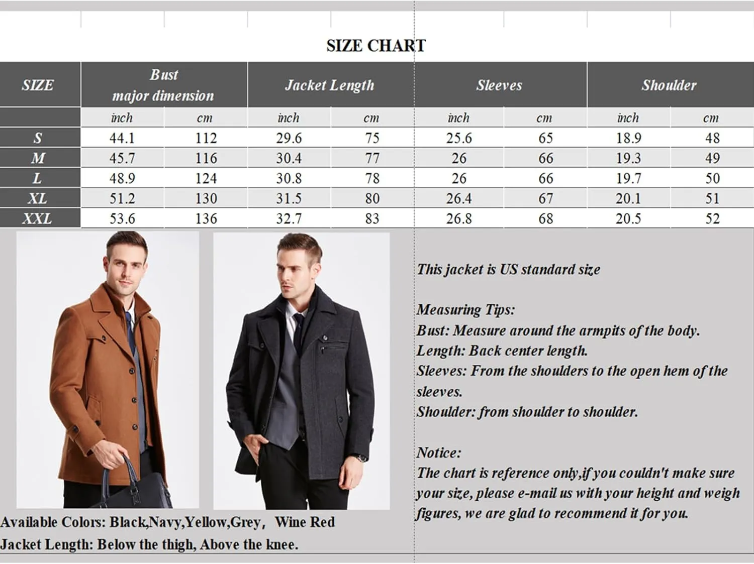 INVACHI Men's Wool Blend Coat Warm Winter Trench Coat with Detachable Soft Scarf Single Breasted Pea Coat