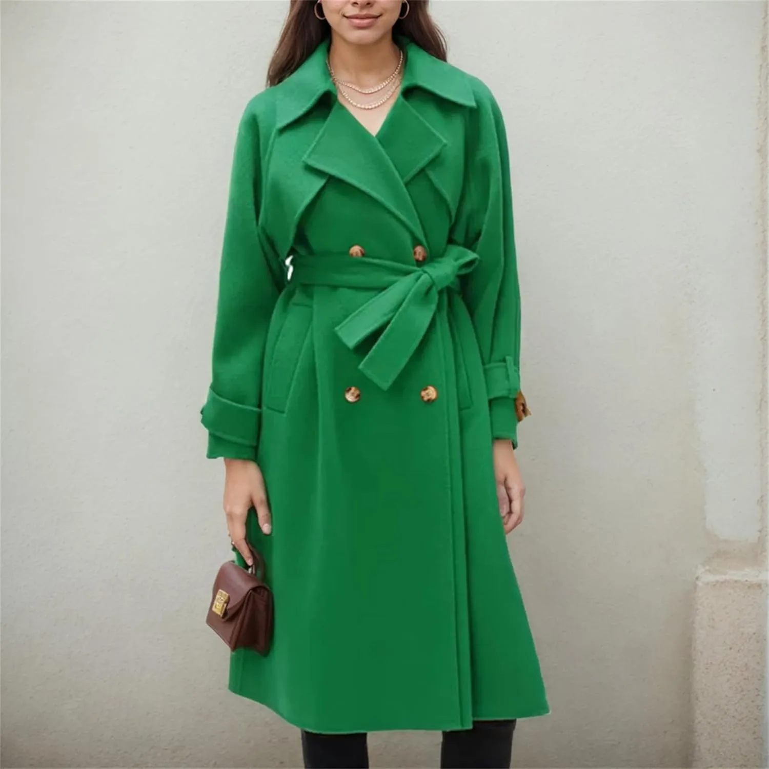 IVERIRMIN Women's Wool Blend Pea Coats Belted Double-Breasted Notch Lapel Trench Coat Overcoat Long Jacket Office Outerwear