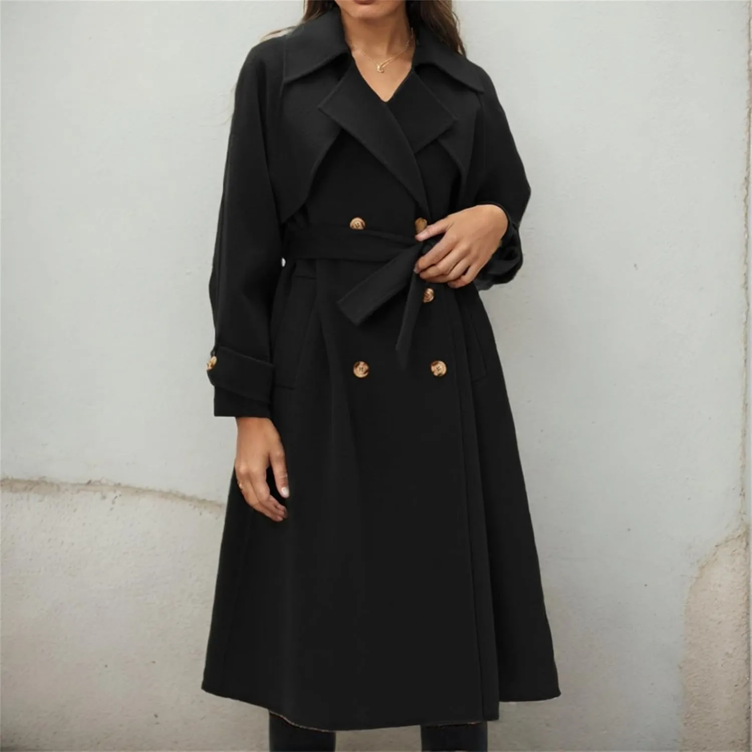 IVERIRMIN Women's Wool Blend Pea Coats Belted Double-Breasted Notch Lapel Trench Coat Overcoat Long Jacket Office Outerwear