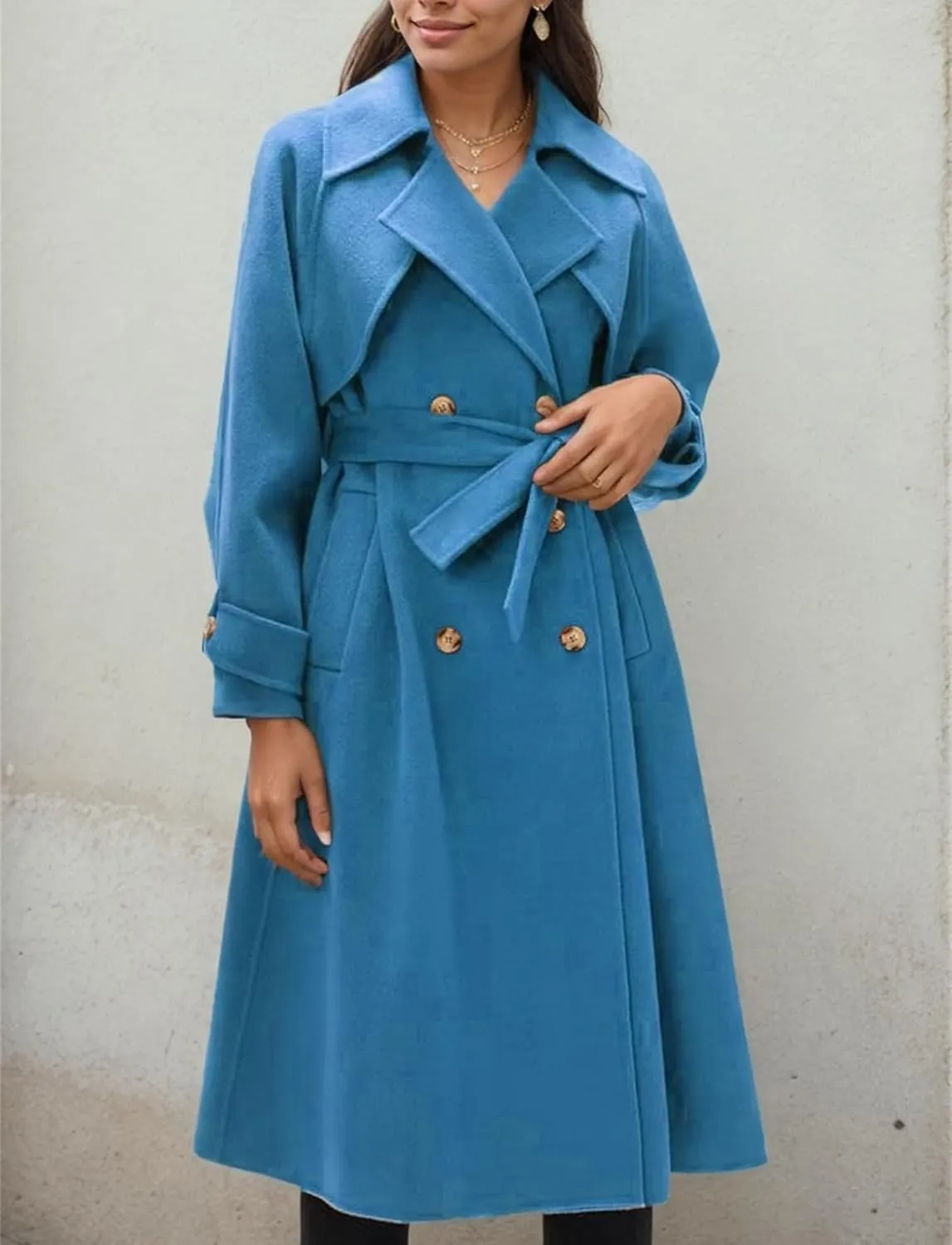 IVERIRMIN Women's Wool Blend Pea Coats Belted Double-Breasted Notch Lapel Trench Coat Overcoat Long Jacket Office Outerwear