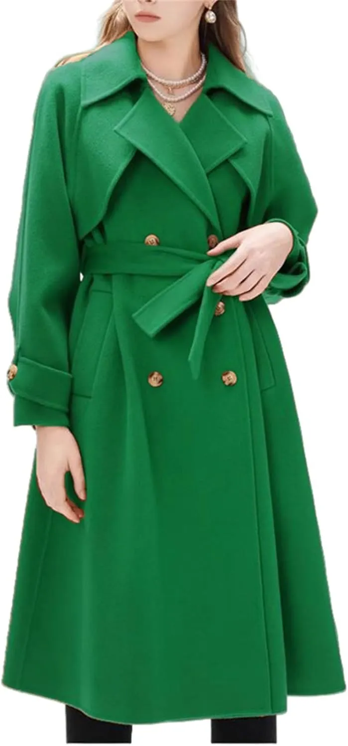 IVERIRMIN Women's Wool Blend Pea Coats Belted Double-Breasted Notch Lapel Trench Coat Overcoat Long Jacket Office Outerwear
