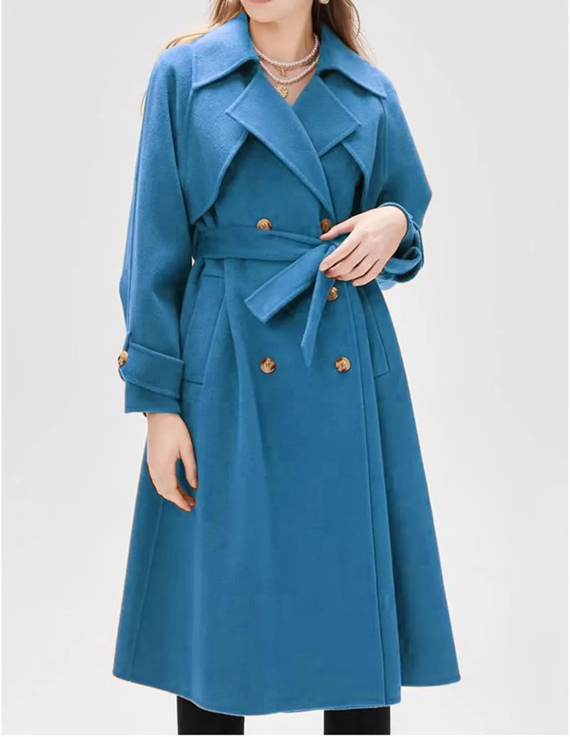 IVERIRMIN Women's Wool Blend Pea Coats Belted Double-Breasted Notch Lapel Trench Coat Overcoat Long Jacket Office Outerwear