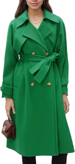 IVERIRMIN Women's Wool Blend Pea Coats Belted Double-Breasted Notch Lapel Trench Coat Overcoat Long Jacket Office Outerwear