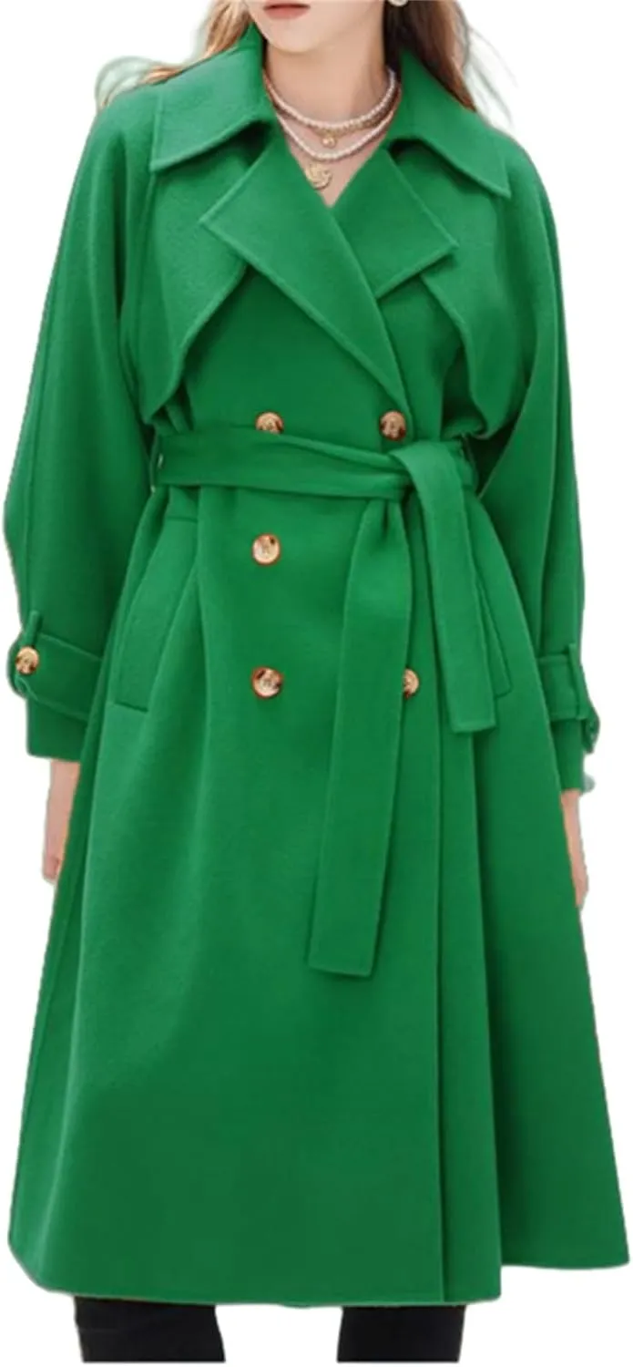 IVERIRMIN Women's Wool Blend Pea Coats Belted Double-Breasted Notch Lapel Trench Coat Overcoat Long Jacket Office Outerwear