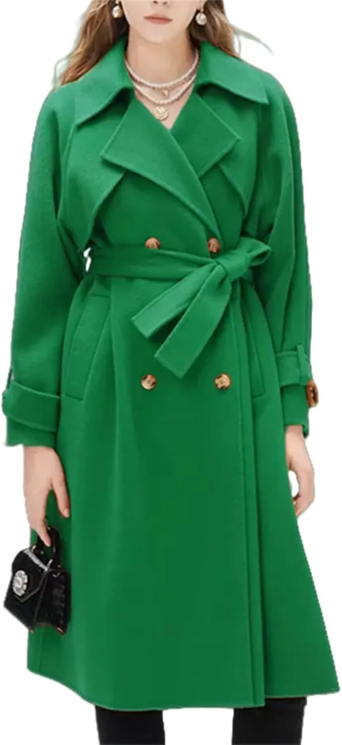 IVERIRMIN Women's Wool Blend Pea Coats Belted Double-Breasted Notch Lapel Trench Coat Overcoat Long Jacket Office Outerwear