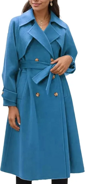 IVERIRMIN Women's Wool Blend Pea Coats Belted Double-Breasted Notch Lapel Trench Coat Overcoat Long Jacket Office Outerwear