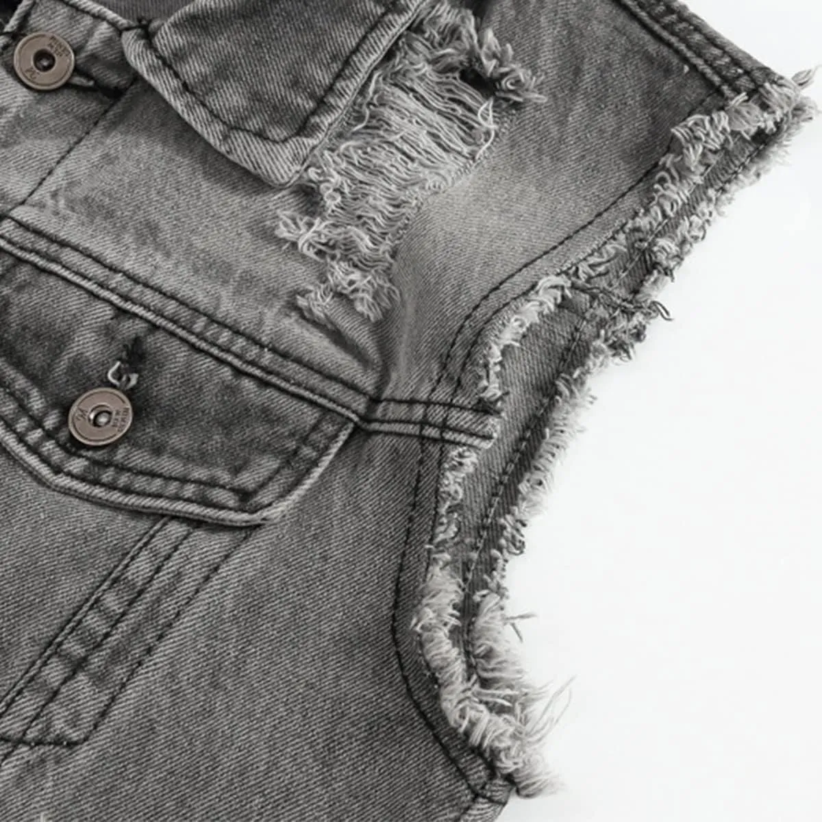 Iynnijoy Men's Denim Vest Destroyed Sleeveless Casual Cowboy Slim Waistcoat Pockets